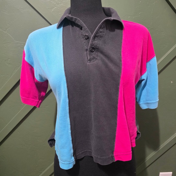 CLIFE Tops - CLIFE VTG‎ Color Block Polo Shirt Cropped Short Sleeve Top Size Large